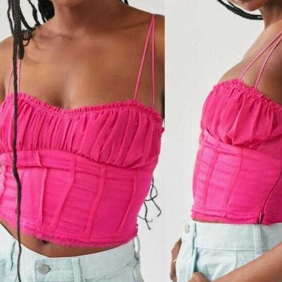 Urban Outfitters Pink Crop Tank Ronny Corset Style Cropped Top Medium Retail $55 - Picture 1 of 11